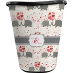 Elephants in Love Waste Basket - Double Sided (Black) (Personalized)