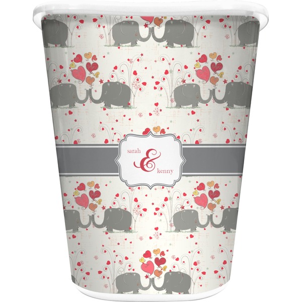 Custom Elephants in Love Waste Basket - Double Sided (White) (Personalized)
