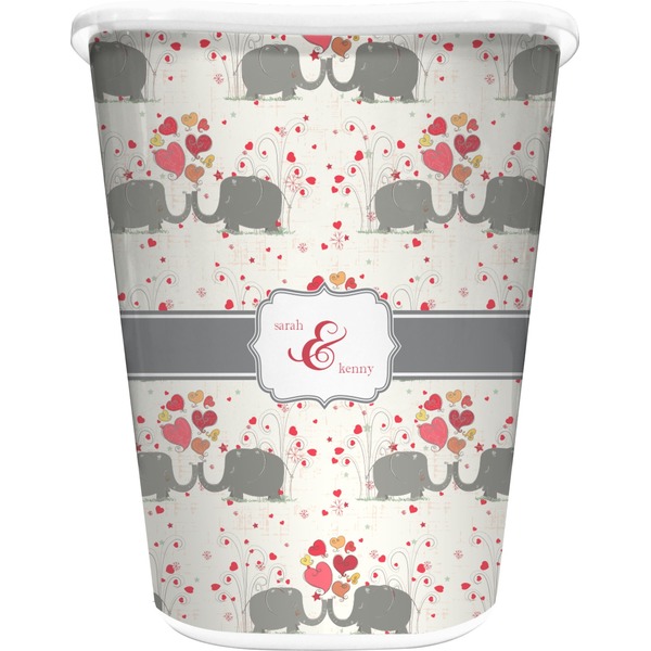 Custom Elephants in Love Waste Basket (Personalized)