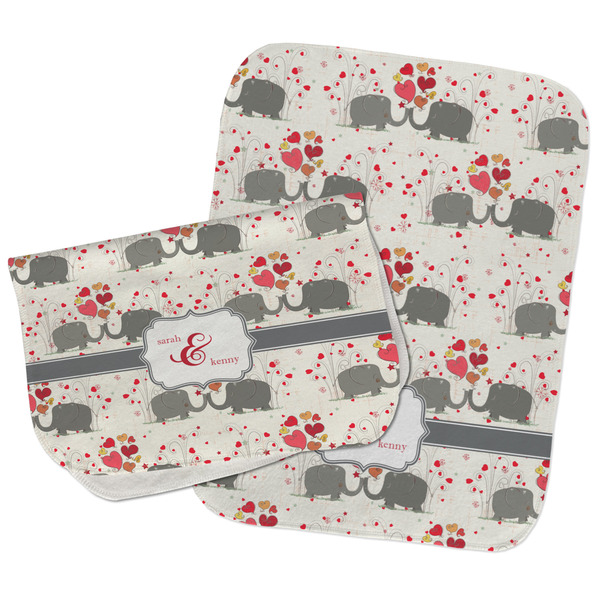 Elephants in Love Two Rectangle Burp Cloths - Open & Folded