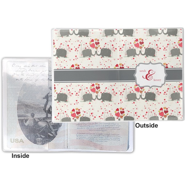 Elephants in Love Vinyl Passport Holder - Flat Front and Back