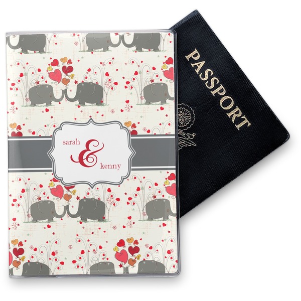 Custom Elephants in Love Vinyl Passport Holder (Personalized)