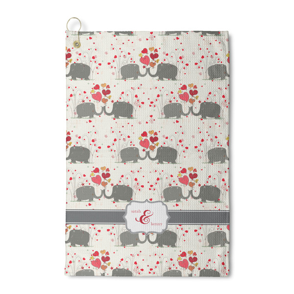 Custom Elephants in Love Waffle Weave Golf Towel (Personalized)