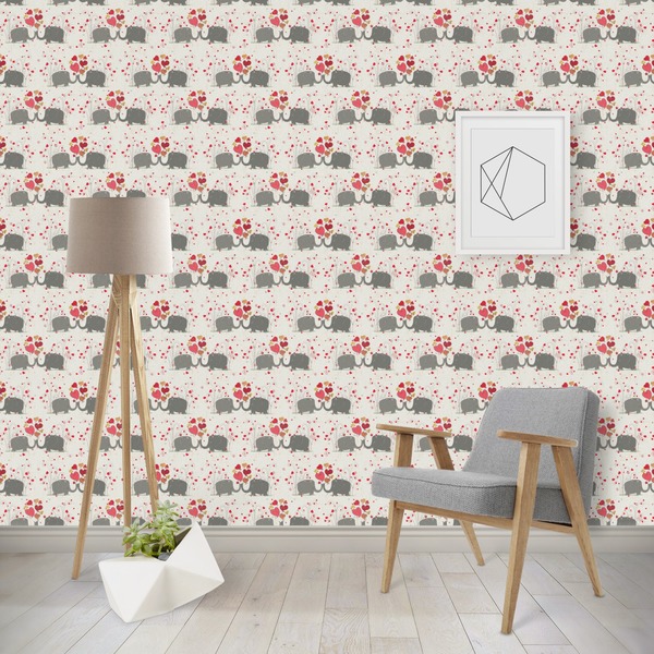 Custom Elephants in Love Wallpaper & Surface Covering (Water Activated - Removable)