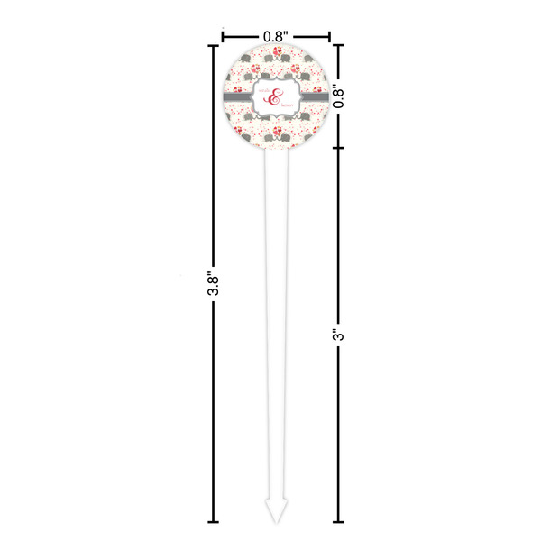 Elephants in Love White Plastic 4" Food Pick - Round - Dimensions