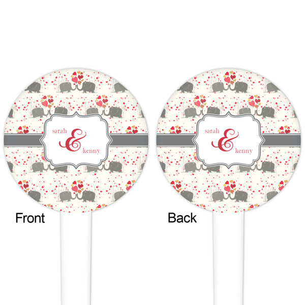 Elephants in Love White Plastic 4" Food Pick - Round - Double Sided - Front & Back