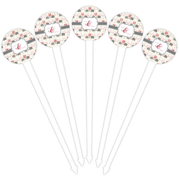 Elephants in Love White Plastic 4" Food Pick - Round - Fan View