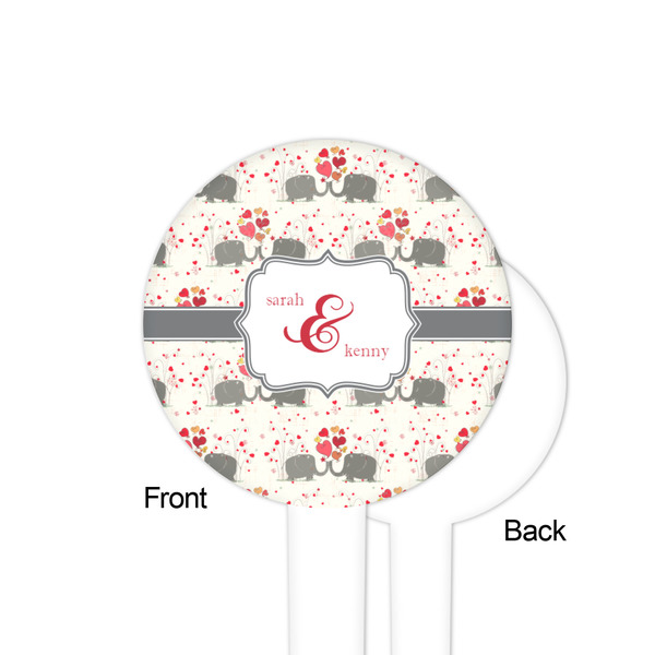 Elephants in Love White Plastic 4" Food Pick - Round - Single Sided - Front & Back