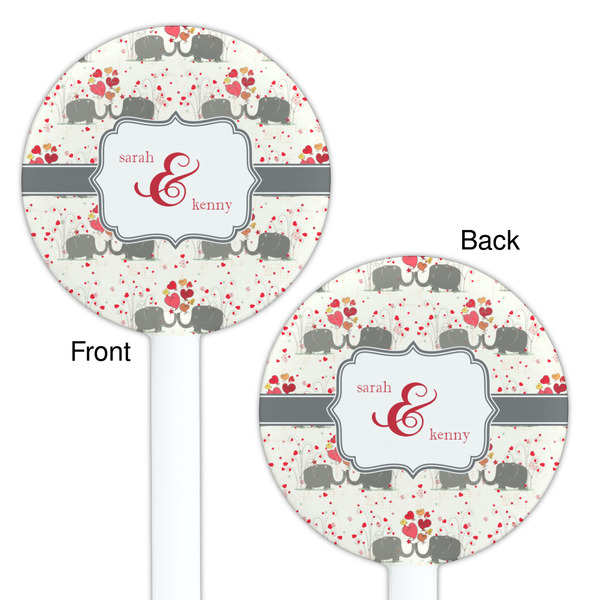 Elephants in Love White Plastic 5.5" Stir Stick - Double Sided - Round - Front & Back