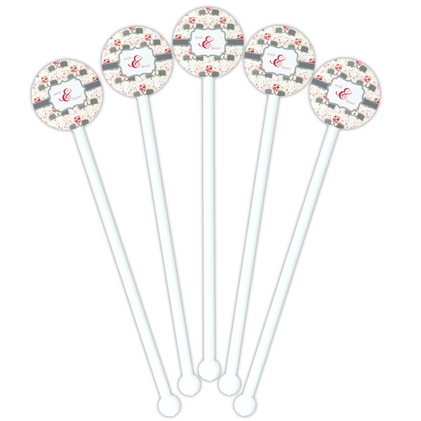 Elephants in Love White Plastic 5.5" Stir Stick - Fan View