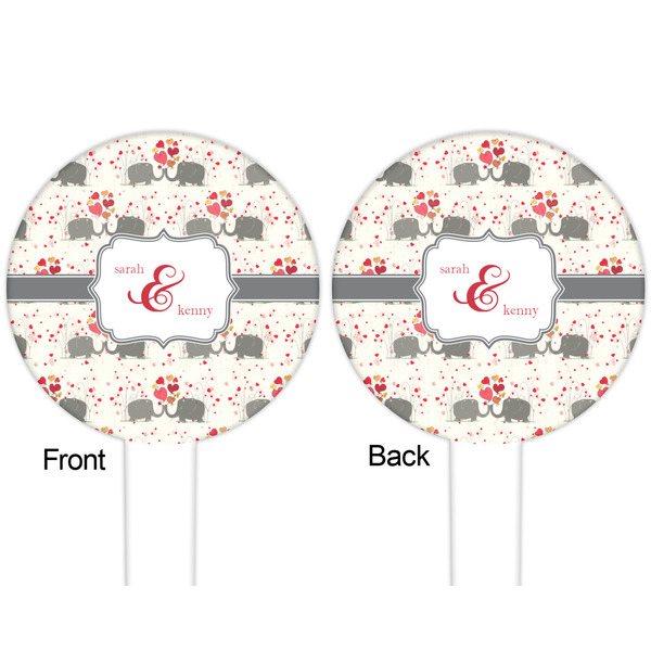 Elephants in Love White Plastic 6" Food Pick - Round - Double Sided - Front & Back