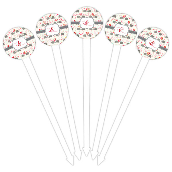 Elephants in Love White Plastic 6" Food Pick - Round - Fan View