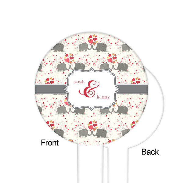 Elephants in Love White Plastic 6" Food Pick - Round - Single Sided - Front & Back