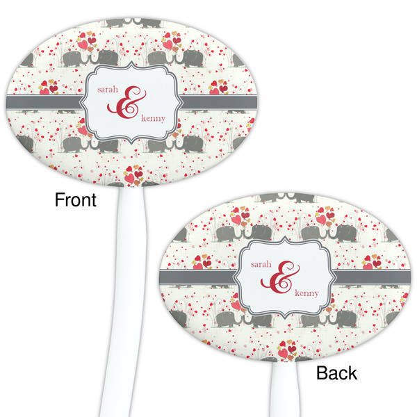 Elephants in Love White Plastic 7" Stir Stick - Double Sided - Oval - Front & Back