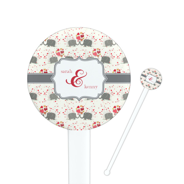 Custom Elephants in Love Round Plastic Stir Sticks (Personalized)