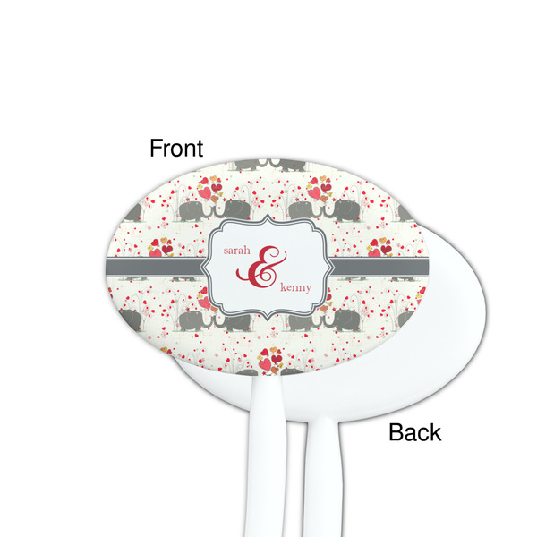 Elephants in Love White Plastic 7" Stir Stick - Single Sided - Oval - Front & Back