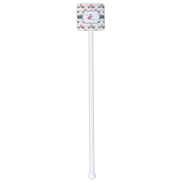 Elephants in Love White Plastic Stir Stick - Double Sided - Square - Single Stick