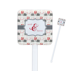 Elephants in Love Square Plastic Stir Sticks - Double Sided (Personalized)