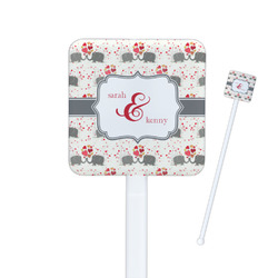 Elephants in Love Square Plastic Stir Sticks (Personalized)