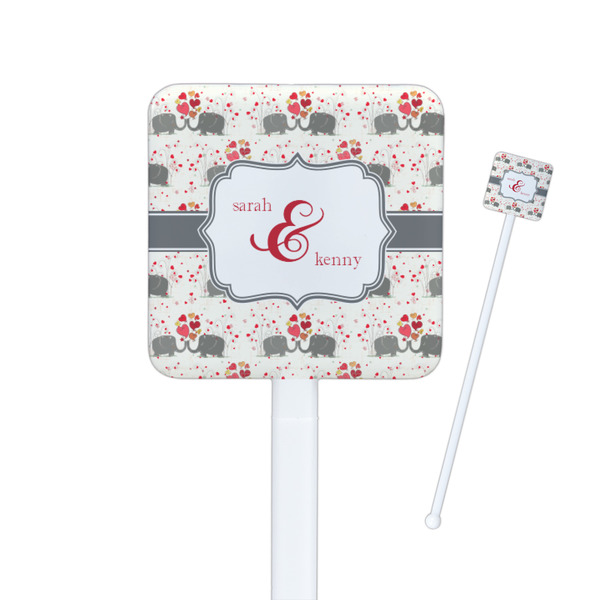 Custom Elephants in Love Square Plastic Stir Sticks - Double Sided (Personalized)