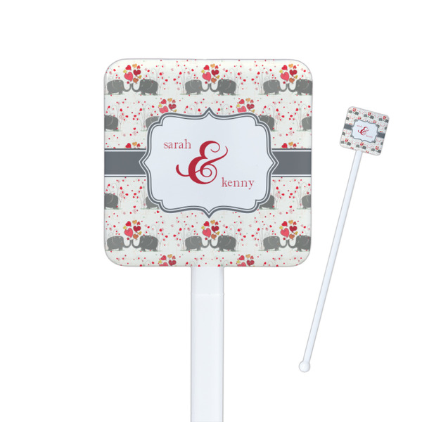 Custom Elephants in Love Square Plastic Stir Sticks (Personalized)