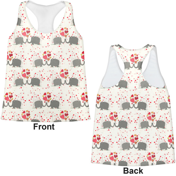 Elephants in Love Womens Racerback Tank Tops - Medium - Front and Back