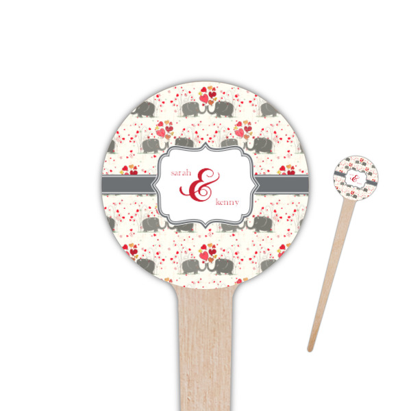 Custom Elephants in Love 4" Round Wooden Food Picks - Single Sided (Personalized)