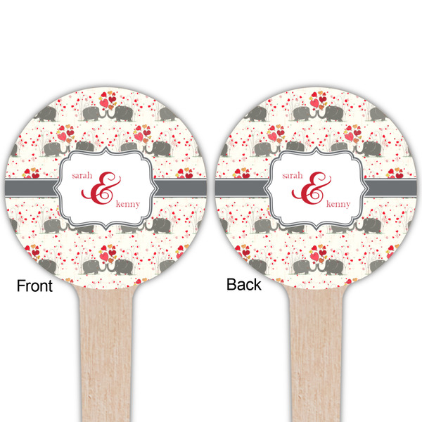 Elephants in Love Wooden 4" Food Pick - Round - Double Sided - Front & Back