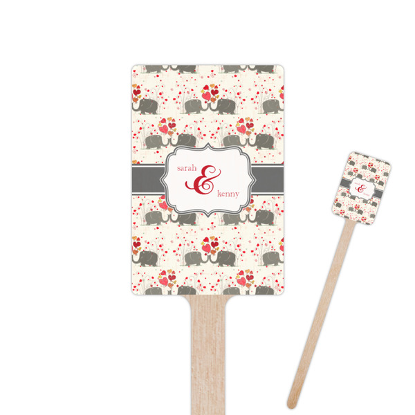 Custom Elephants in Love 6.25" Rectangle Wooden Stir Sticks - Single Sided (Personalized)