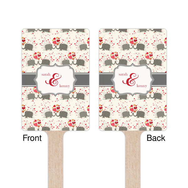 Elephants in Love Wooden 6.25" Stir Stick - Rectangular - Double Sided - Front & Back