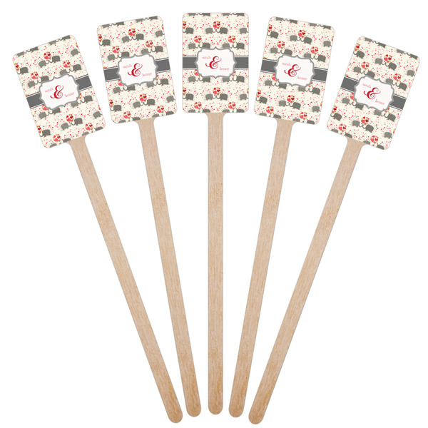 Elephants in Love Wooden 6.25" Stir Stick - Rectangular - Fan View