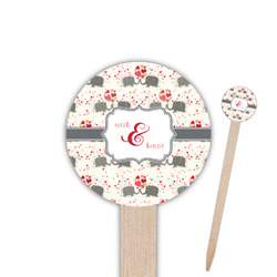 Elephants in Love 6" Round Wooden Food Picks - Single Sided (Personalized)