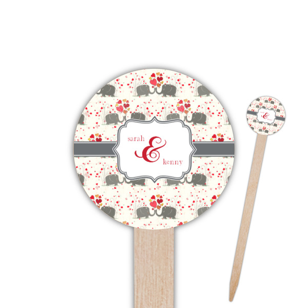 Custom Elephants in Love 6" Round Wooden Food Picks - Double Sided (Personalized)
