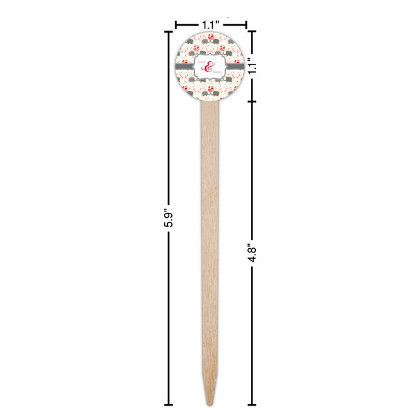 Elephants in Love Wooden 6" Food Pick - Round - Dimensions