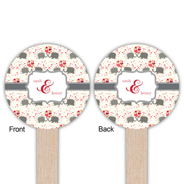 Elephants in Love Wooden 6" Food Pick - Round - Double Sided - Front & Back