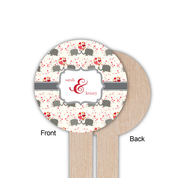 Elephants in Love Wooden 6" Food Pick - Round - Single Sided - Front & Back
