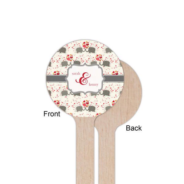 Elephants in Love Wooden 6" Stir Stick - Round - Single Sided - Front & Back