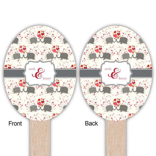 Elephants in Love Wooden Food Pick - Oval - Double Sided - Front & Back