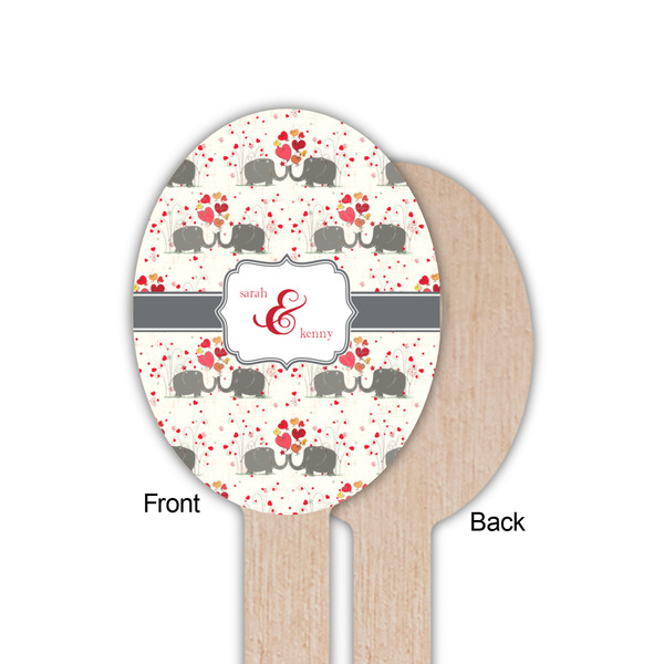 Elephants in Love Wooden Food Pick - Oval - Single Sided - Front & Back