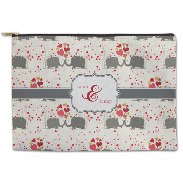 Custom Elephants in Love Zipper Pouch - Large - 12.5"x8.5" (Personalized)