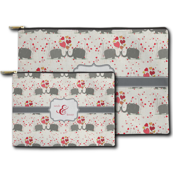 Elephants in Love Zippered Pouches - Size Comparison