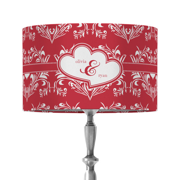 Custom Heart Damask 12" Drum Lamp Shade - Fabric (Personalized)