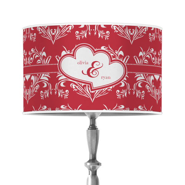 Custom Heart Damask 12" Drum Lamp Shade - Poly-film (Personalized)