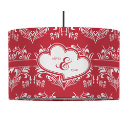 Heart Damask 12" Drum Pendant Lamp - Fabric (Personalized)