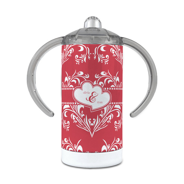 Custom Heart Damask 12 oz Stainless Steel Sippy Cup (Personalized)