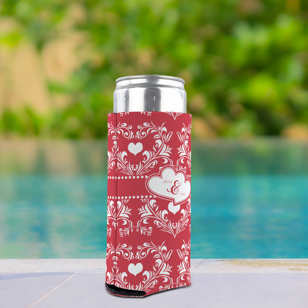 Heart Damask Can Cooler - Tall 12oz - In Context