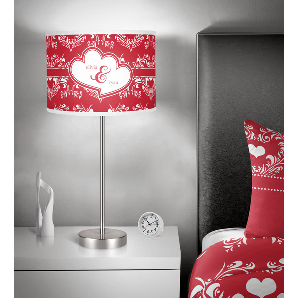 Heart Damask 13 inch drum lamp shade - in room