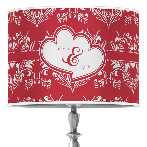 Custom Heart Damask 16" Drum Lamp Shade - Poly-film (Personalized)