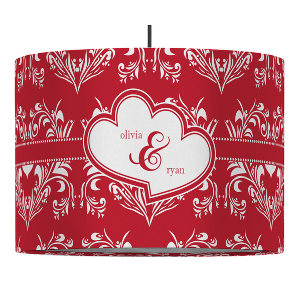 Custom Heart Damask 16" Drum Pendant Lamp - Fabric (Personalized)