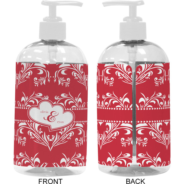 Heart Damask 16 oz Plastic Liquid Dispenser- Approval- White